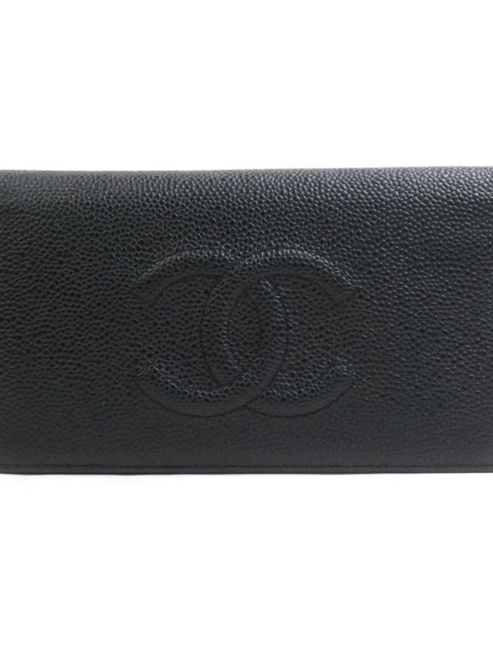 CHANEL CC Logo Bifold Long Wallet Black Leather -